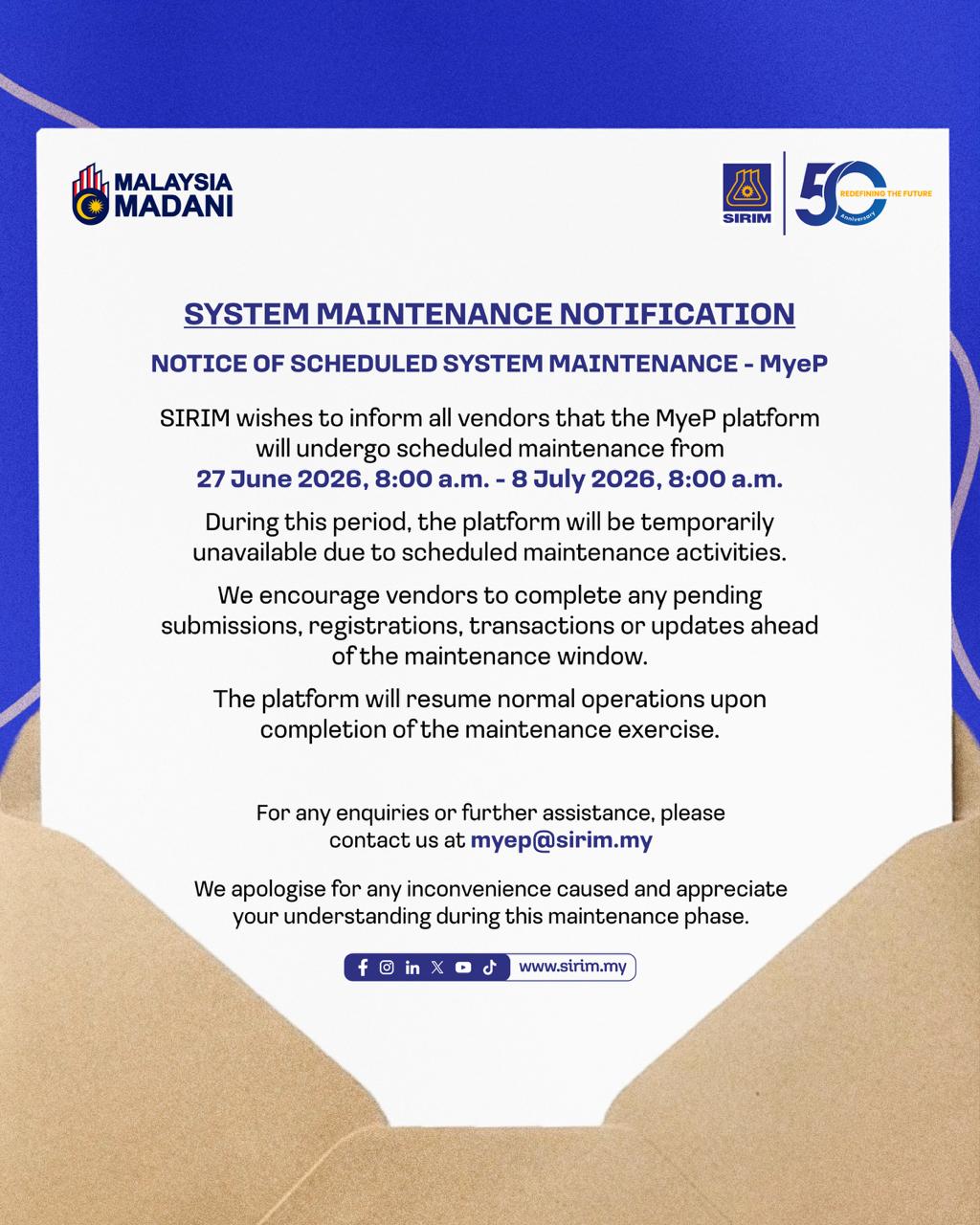 Notis Penutupan Sementara Operasi Sistem